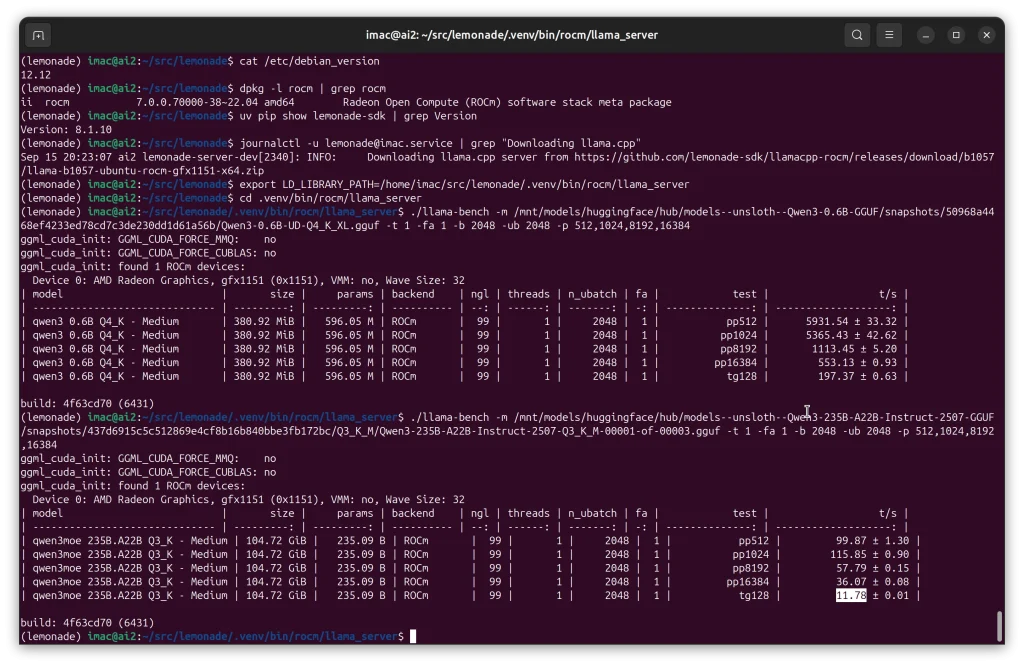 Strix_Halo_Debian12_ROCm7_Qwen3_BigAndSmall